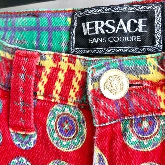 Vintage 90s Versace Couture patterned Jeans 28 - Picture 3 of 8